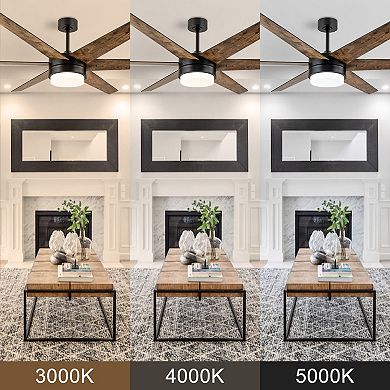 C Cattleya 70-Inch Antique Woodgrain and Black Ceiling Fan Integrated LED Light Kit with Remotrol