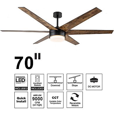 C Cattleya 70-Inch Antique Woodgrain and Black Ceiling Fan Integrated LED Light Kit with Remotrol