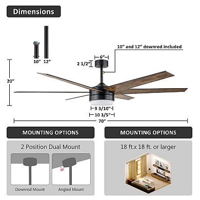 C Cattleya 70-Inch Antique Woodgrain and Black Ceiling Fan Integrated LED Light Kit with Remotrol
