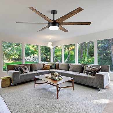 C Cattleya 70-Inch Antique Woodgrain and Black Ceiling Fan Integrated LED Light Kit with Remotrol