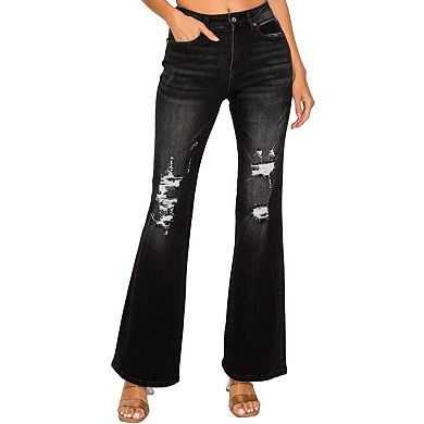 Women’s High Waist Ripped Flared Jeans Distressed Bootcut Denim