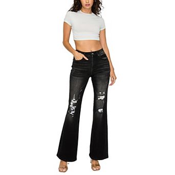 Women’s High Waist Ripped Flared Jeans Distressed Bootcut Denim