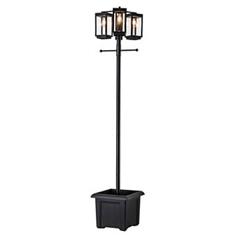 C Cattleya 77.5-Inch 3-Light Black Complete Post Light with Planter and Clear Tempered Glass