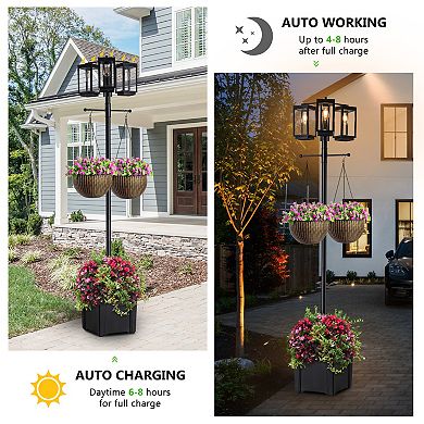 C Cattleya 77.5-Inch 3-Light Black Complete Post Light with Planter and Clear Tempered Glass