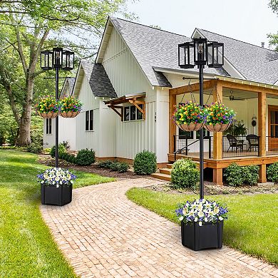 C Cattleya 77.5-Inch 3-Light Black Complete Post Light with Planter and Clear Tempered Glass