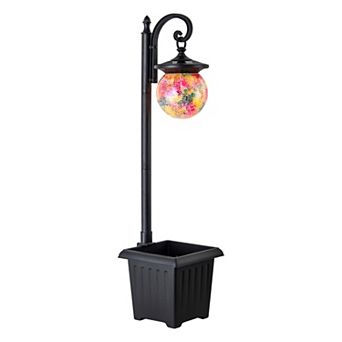 C Cattleya Solar Outdoor Post Light with Planter and Mosaic Glass Shade