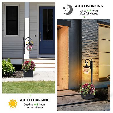 C Cattleya Solar Outdoor Post Light with Planter and Mosaic Glass Shade