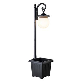 C Cattlya Solar Outdoor Post Light with Planter and Acrylic Shade