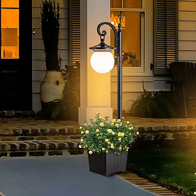 C Cattlya Solar Outdoor Post Light with Planter and Acrylic Shade