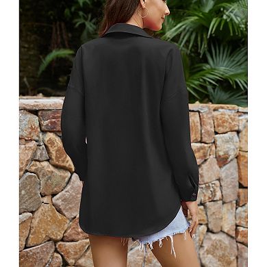 Women's Button Down Shirt - Long Sleeve Collared Blouse with Chest Pocket