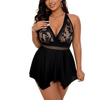 Women's Lace V Neck Swim Dress - Cross Back One Piece Swimsuit with Boyshort Bottom