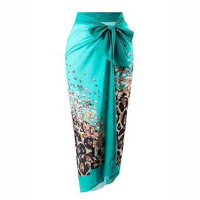 Women's Leopard Sequin 2‑Piece Swimsuit - V‑Neck Tie‑Strap One‑Piece & Wrap Skirt