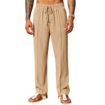 Men's Casual Drawstring Pants, Elastic Waist Straight Leg Trousers with Pockets