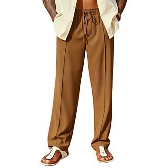 Men's Casual Drawstring Pants, Elastic Waist Straight Leg Trousers with Pockets
