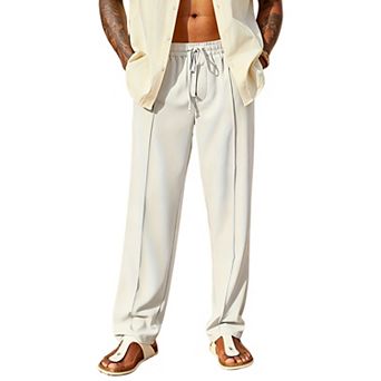 Men's Casual Drawstring Pants, Elastic Waist Straight Leg Trousers with Pockets
