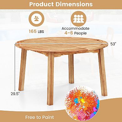 Outdoor Acacia Wood Dining Table with Umbrella Hole for 4 to 6