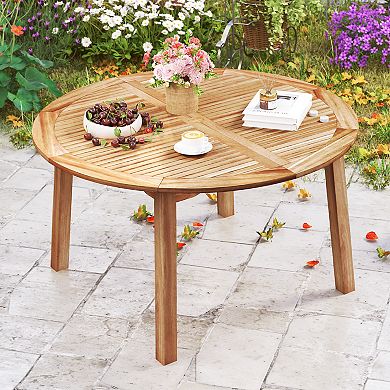 Outdoor Acacia Wood Dining Table with Umbrella Hole for 4 to 6