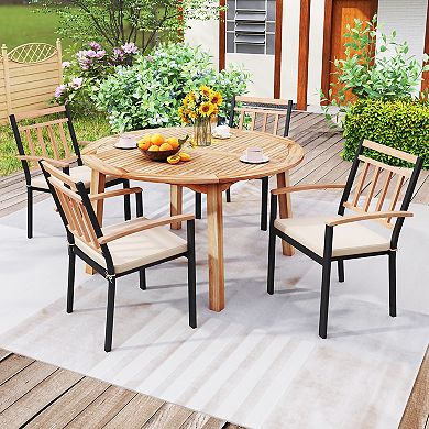 Outdoor Acacia Wood Dining Table with Umbrella Hole for 4 to 6