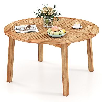 Outdoor Acacia Wood Dining Table with Umbrella Hole for 4 to 6