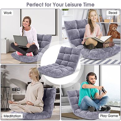 Adjustable Floor Chair With 14 Positions And Cushioned Coral Velvet Seat