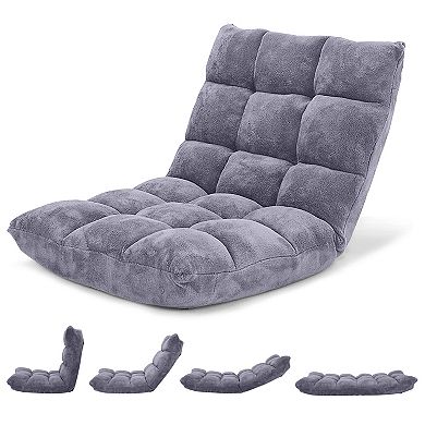 Adjustable Floor Chair With 14 Positions And Cushioned Coral Velvet Seat