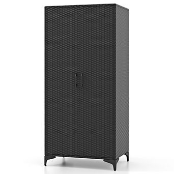 Wicker Wardrobe Closet with Hanging Rod and 4 Storage Cubes