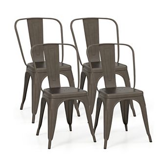 Modern Metal Bar Stools Set of 4 with Removable Back and Stackable Design