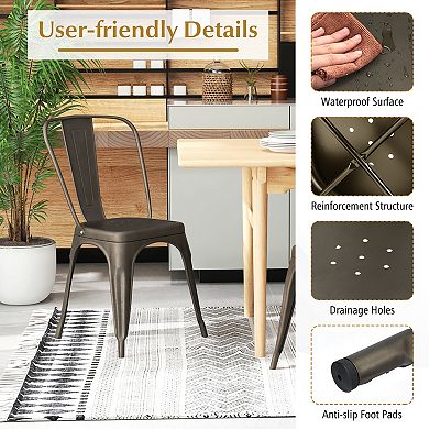 Modern Metal Bar Stools Set of 4 with Removable Back and Stackable Design