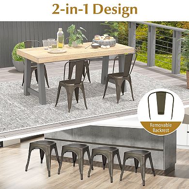 Modern Metal Bar Stools Set of 4 with Removable Back and Stackable Design