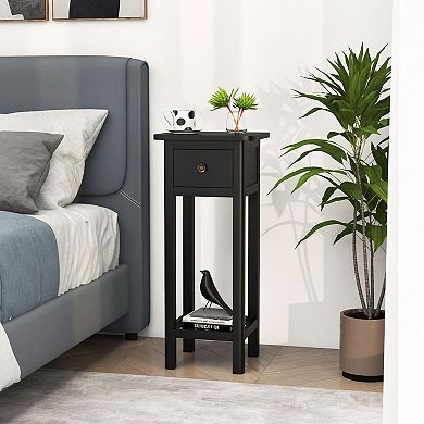 Slim Nightstand Bedside Table with Drawer and Shelf