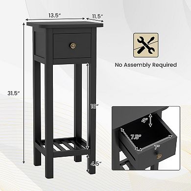 Slim Nightstand Bedside Table with Drawer and Shelf