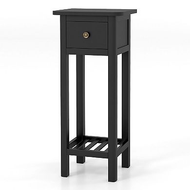 Slim Nightstand Bedside Table with Drawer and Shelf