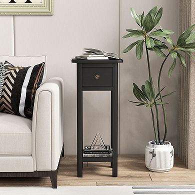 Slim Nightstand Bedside Table with Drawer and Shelf