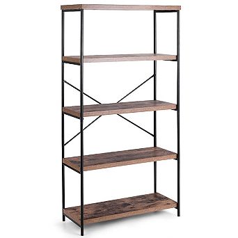 Industrial 5 tier Bookshelf Open Storage Shelf with Steel Frame