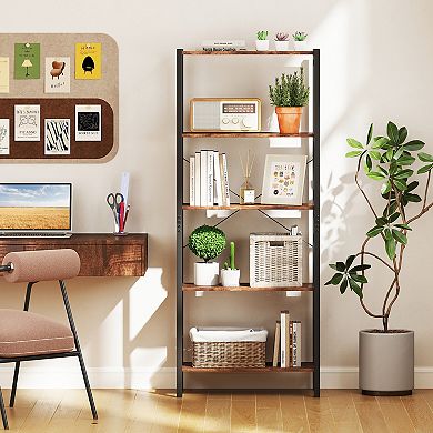 Industrial 5 Tier Bookshelf Open Storage Shelf with Steel Frame