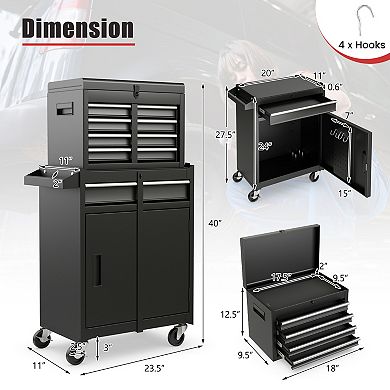 Rolling Tool Chest Cabinet With 5 Drawers Lockable Storage