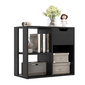 3 Cube Bookcase With Drawer, 2 tier Wooden Storage Shelf