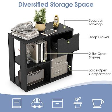 3 Cube Bookcase With Drawer, 2 Tier Wooden Storage Shelf