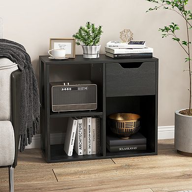 3 Cube Bookcase With Drawer, 2 Tier Wooden Storage Shelf