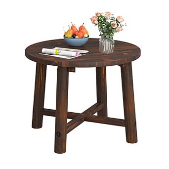 Solid Wood Patio End Table Round Outdoor Side Table