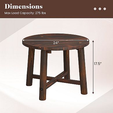 Solid Wood Patio End Table Round Outdoor Side Table