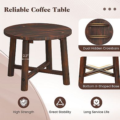 Solid Wood Patio End Table Round Outdoor Side Table