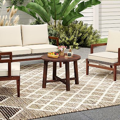 Solid Wood Patio End Table Round Outdoor Side Table