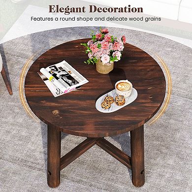 Solid Wood Patio End Table Round Outdoor Side Table