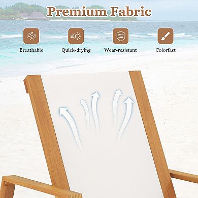Patio Chaise Lounge Chair With 5 Position Backrest And Acacia Wood Frame