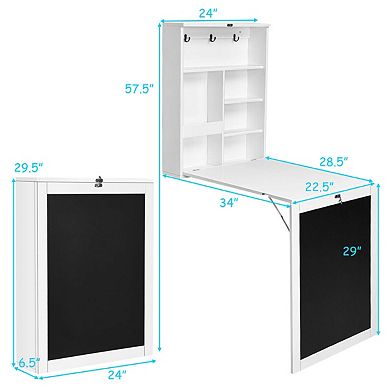 Wall Mounted Folding Desk Convertible Table With Chalkboard Storage
