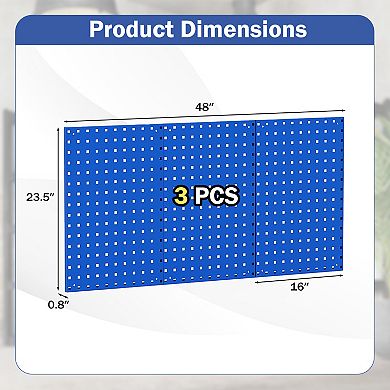 Wall Mounted Metal Pegboard Kit with 3 Panels and 28 Hooks