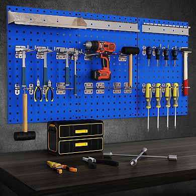 Wall Mounted Metal Pegboard Kit with 3 Panels and 28 Hooks