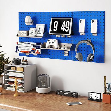 Wall Mounted Metal Pegboard Kit with 3 Panels and 28 Hooks