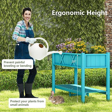 Elevated Raised Garden Bed Planter Box with Legs and Storage Shelf